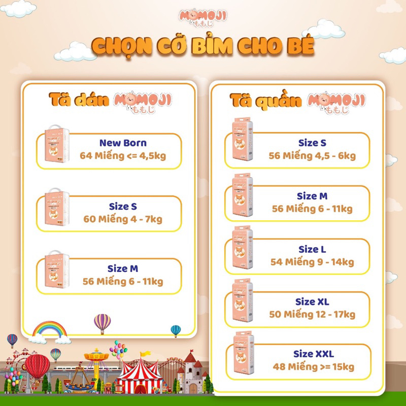Combo 2 Tã quần/Dán Momoji Nhật Bản thoáng khí, thoát ẩm tốt giúp da bé khô thoáng