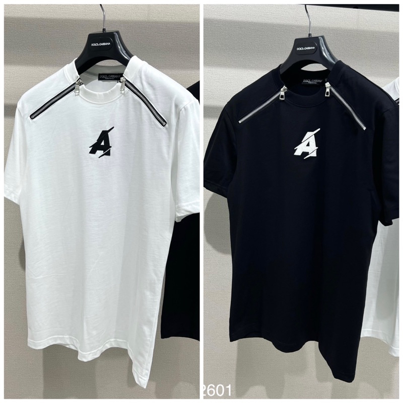 Áo phông nam nữ Dolce 2 khoá zip cổ phối thêu chữ A da trước ngực cổ bo dày dặn đẹp. Áo thun nam nữ Unisex form rộng
