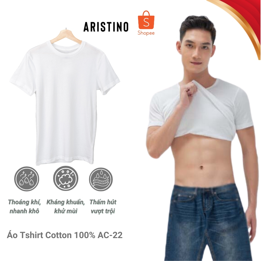 Áo Thun Nam Ngắn Tay ARISTINO Áo Lót Nam Basic Màu trắng Cotton cao cấp mềm mát thoát khí thấm hút mồ hôit AC21 AC22