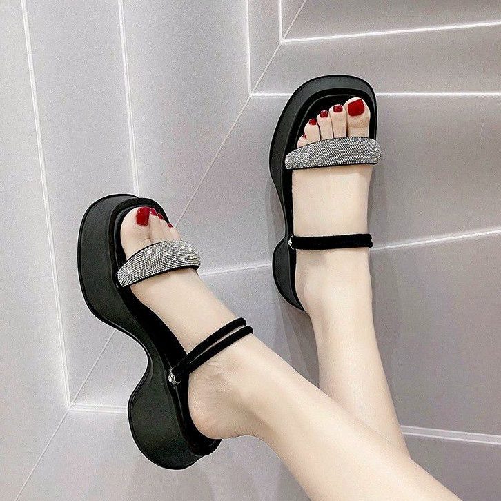 ✨ Dép bánh mì nữ quai ngang đính xoàn cao cấp đế cao 5 phân cực kì dễ thương ( phom to lùi 1 size ạ)