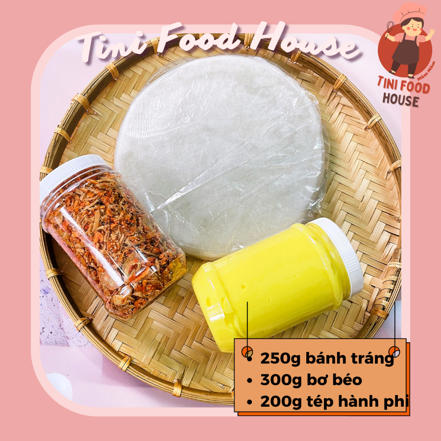 COMBO BÁNH TRÁNG PHƠI SƯƠNG MUỐI TÉP HÀNH PHI VÀ HỦ BƠ LỚN KÈM SỐT TẮC