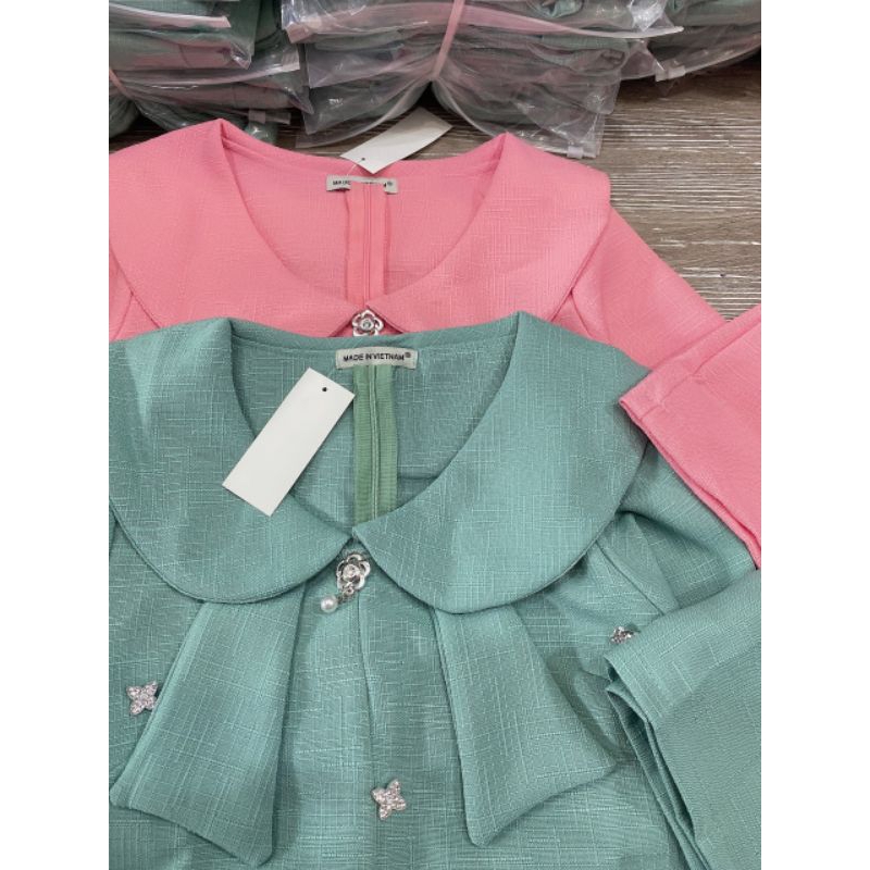 Sét Áo Kiểu Đính Đá Tiểu Thư + Chân Váy Có Lót quần .V090495