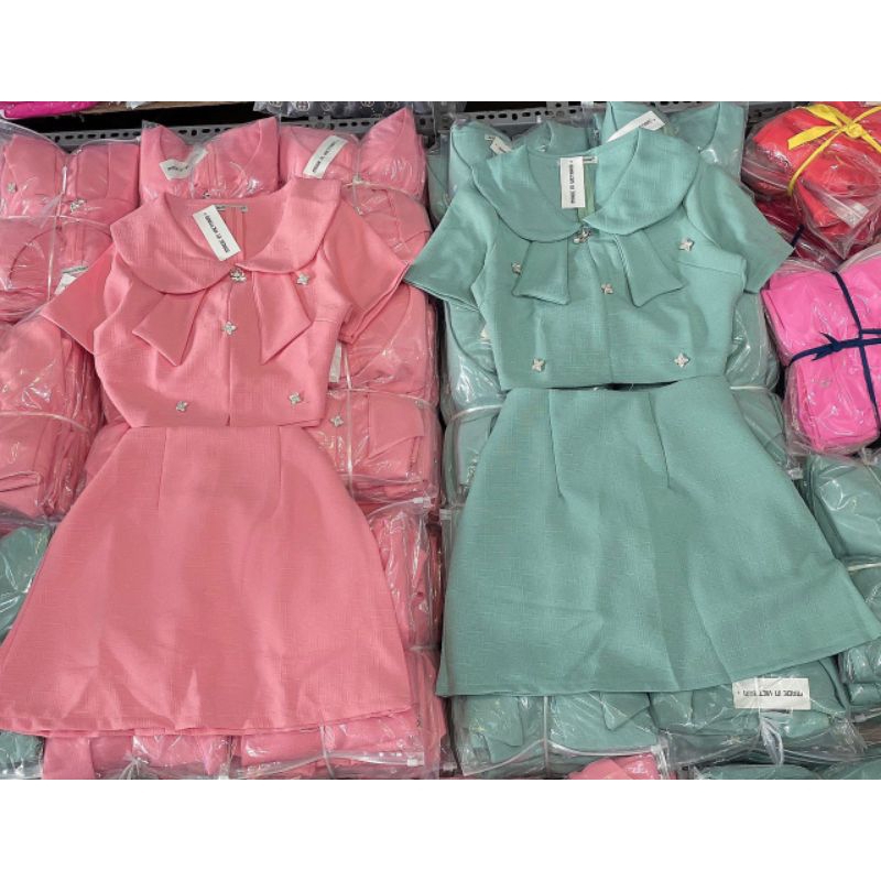 Sét Áo Kiểu Đính Đá Tiểu Thư + Chân Váy Có Lót quần .V090495