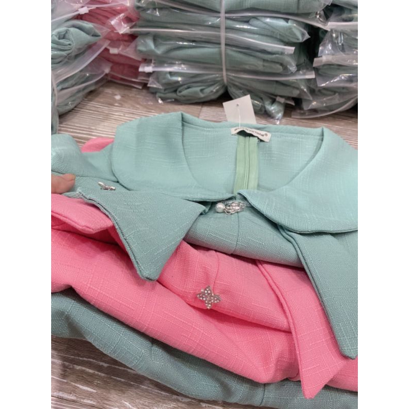 Sét Áo Kiểu Đính Đá Tiểu Thư + Chân Váy Có Lót quần .V090495