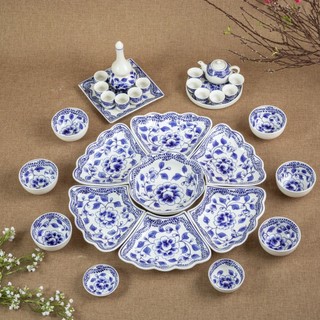 Bộ bát đĩa hoa mặt trời trắng trơn tô hoa - gốm sứ bát tràng