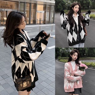 Áo cardigan nỉ,áo khoác nỉ hoạ tiết hình thoi formr rộng nam nữ mặc được trẻ trung,đáng yêu hottrend Hàn