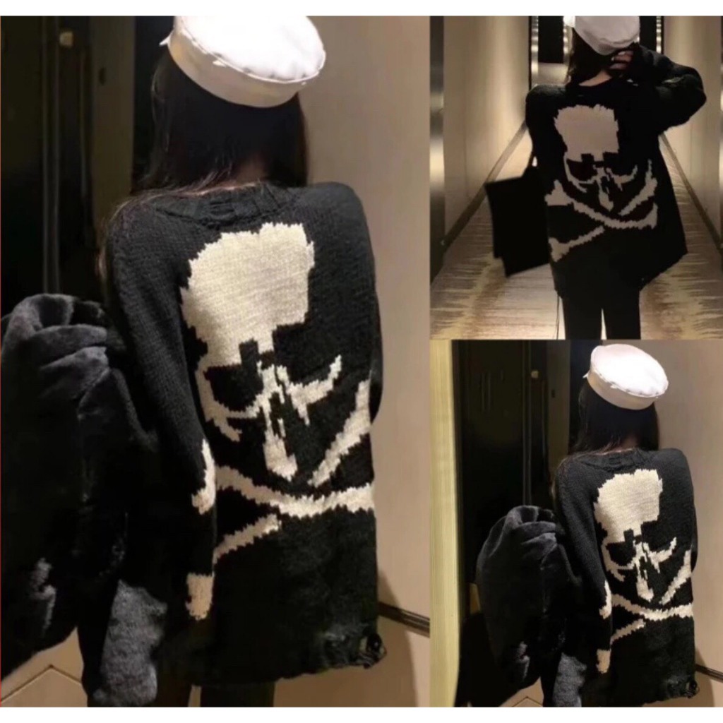 Áo sweater, áo len họa tiết đầu lâu sau lưng cực chất cho nam nữ