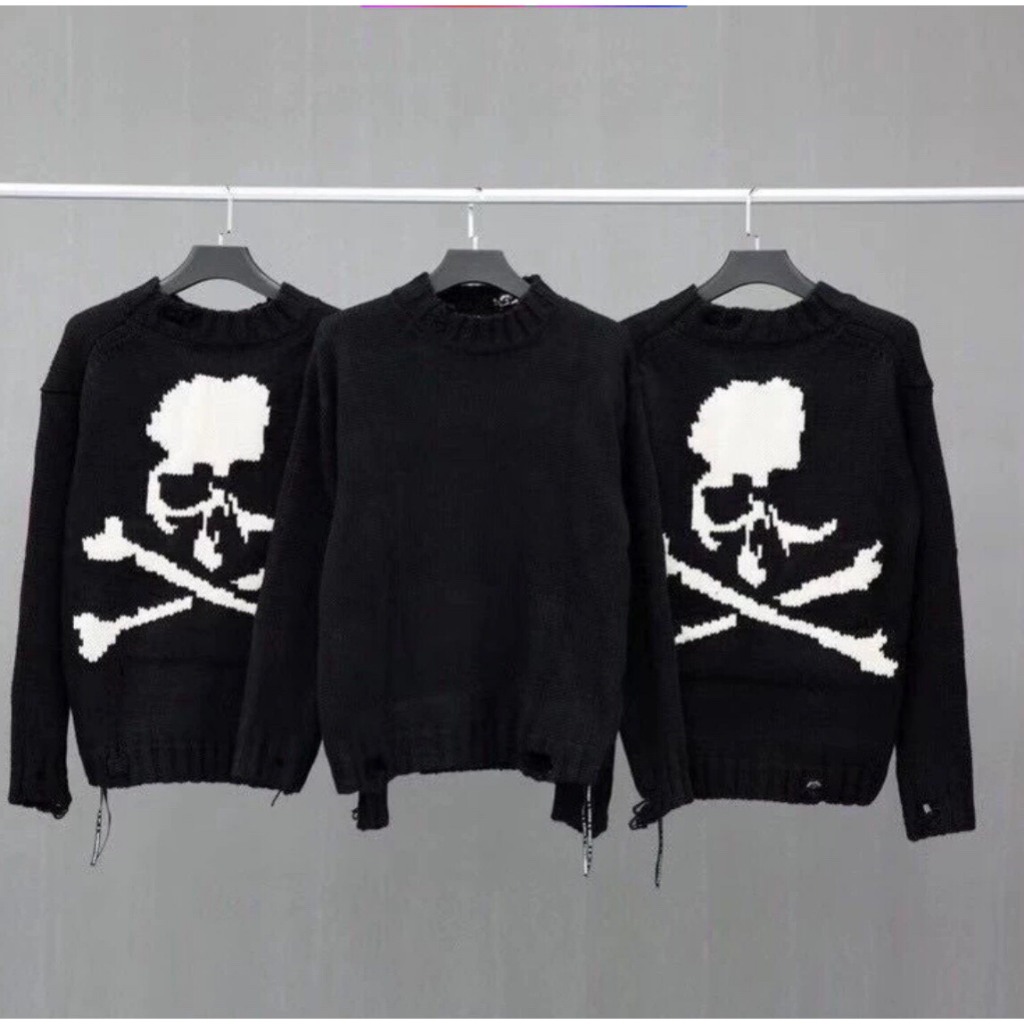 Áo sweater, áo len họa tiết đầu lâu sau lưng cực chất cho nam nữ