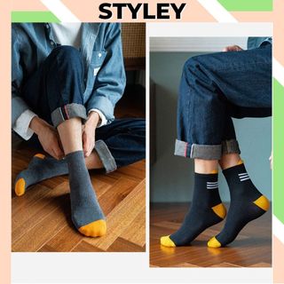 Tất nam nữ cổ cao chất liệu cotton kẻ sọc mềm mại thoáng mát, Vớ nữ cổ chung phong cách hàn quốc dễ thương Styley  P005
