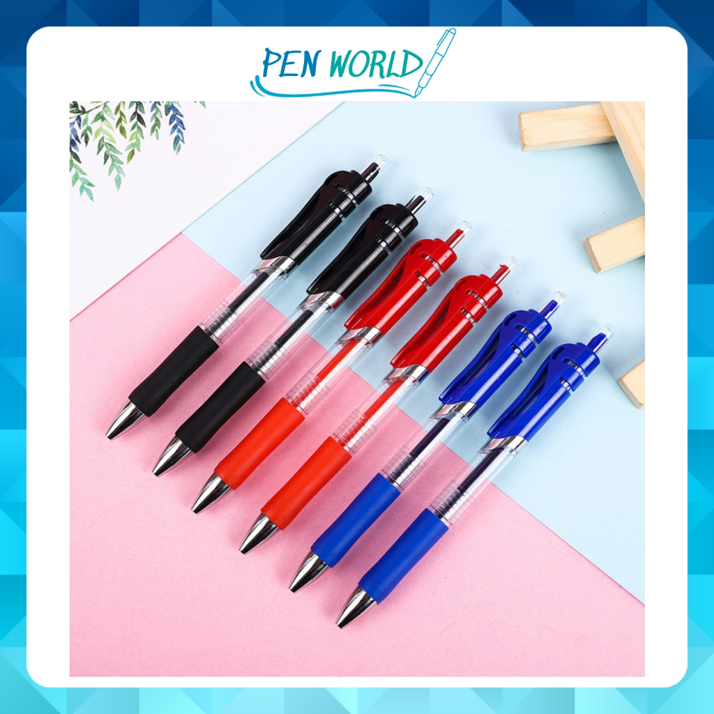 Bút bi bấm loại mực gel cao cấp ngòi 0.5mm có 3 màu xanh/đen/đỏ giành cho sinh viên, nhân viên văn phòng
