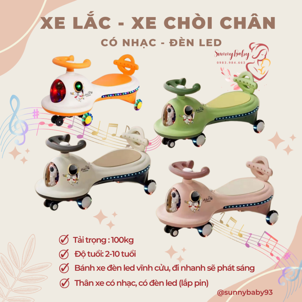 Xe Lắc Xe Chòi Chân Có Đèn Cho Bé - Bánh Xe Đèn Led Phát Nhạc - Xe Đại Chịu Lực 100kg - Hàng Cao Cấp Nhựa PP An Toà