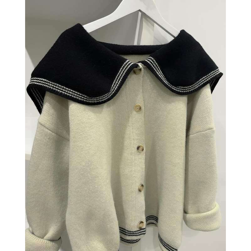 Áo cardigan len cổ sen