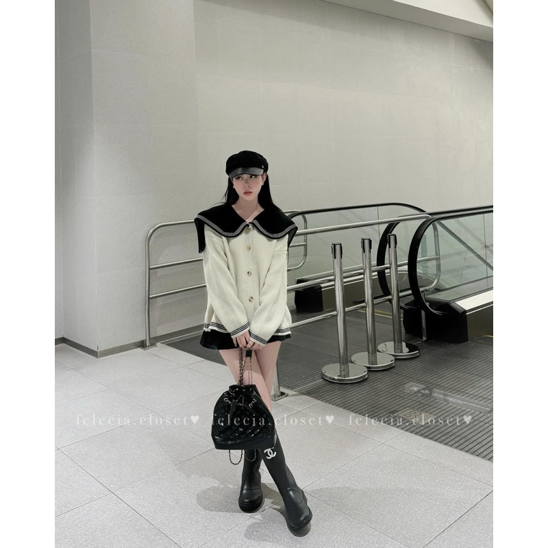 Áo cardigan len cổ sen