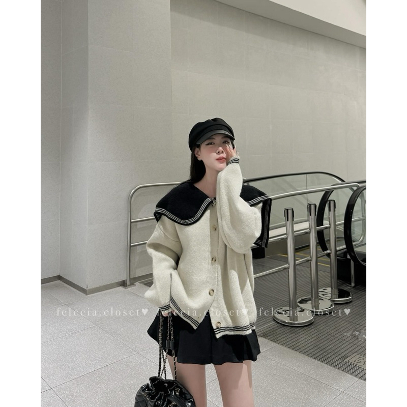 Áo cardigan len cổ sen