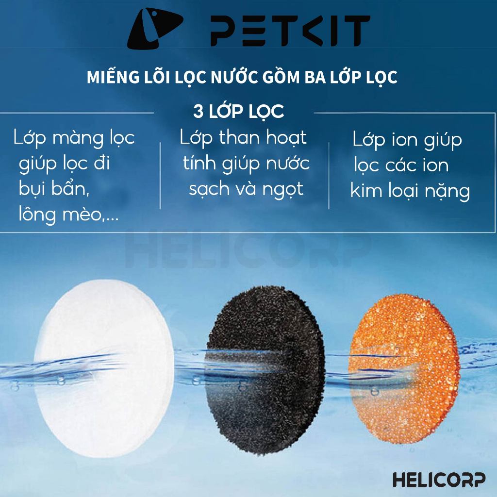 [Mua 4 giảm 7%] Miếng Lọc Nước, Tấm Lõi Lọc Nước Cho Máy Petkit Phiên Bản Mới 3.0 Tăng 150% Hiệu Quả Lọc - HeLiCorp