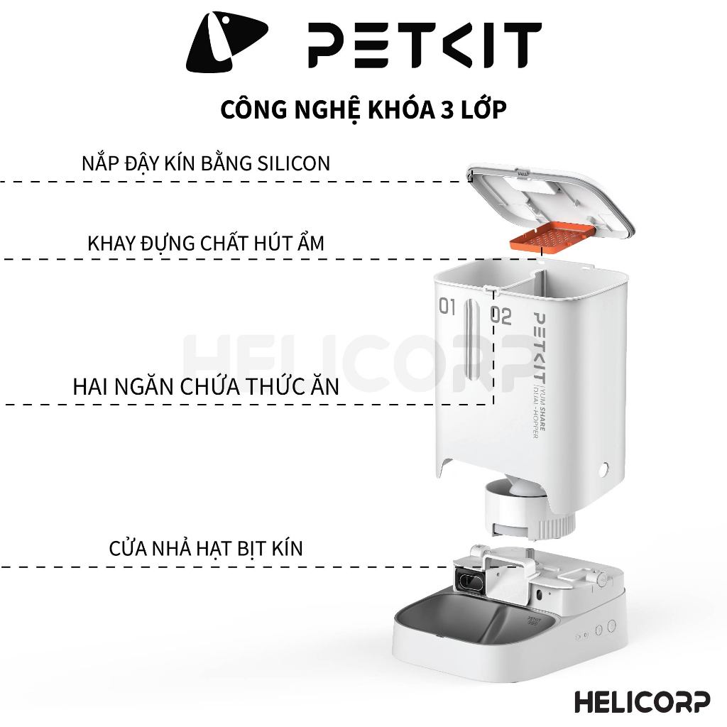 Máy Cho Chó Mèo Ăn Tự Động Có Camera Petkit YumShare Gemini 2 Ngăn, 5L - HeLiCorp