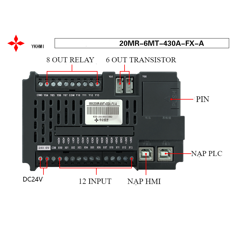 Màn hình HMI tích hợp PLC Fx1s YKHMI MC-20MR-6MT-430A-FX-A 99%