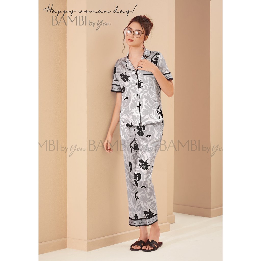 Đồ bộ nữ Bambi by yen quần dài tay cộc cổ pyjama hoạ tiết sang chảnh M912 -BB560