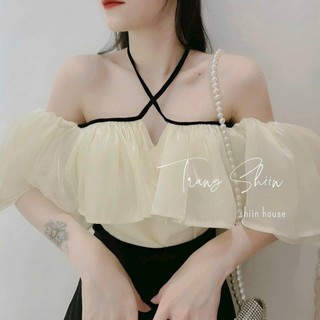Áo voan kiếng bẹt vai công chúa, áo gân tơ sang chảnh