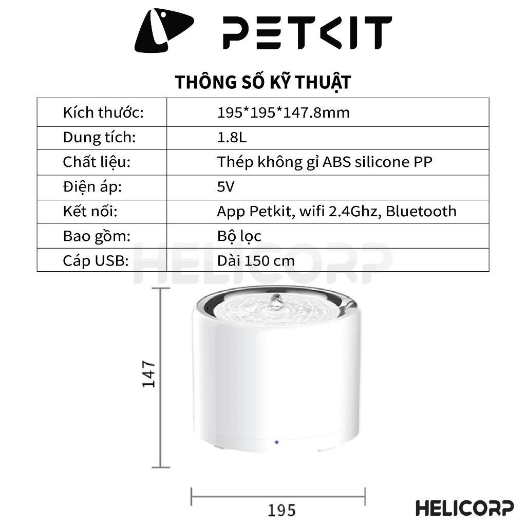 Máy Lọc Nước Cho Mèo, Máy Uống Nước Petkit Eversweet Thế Hệ Thứ 7 Bản 2023 - HeLiCorp