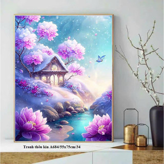 Tranh thêu chữ thập phong cảnh Non nước hữu tình 222990 A684