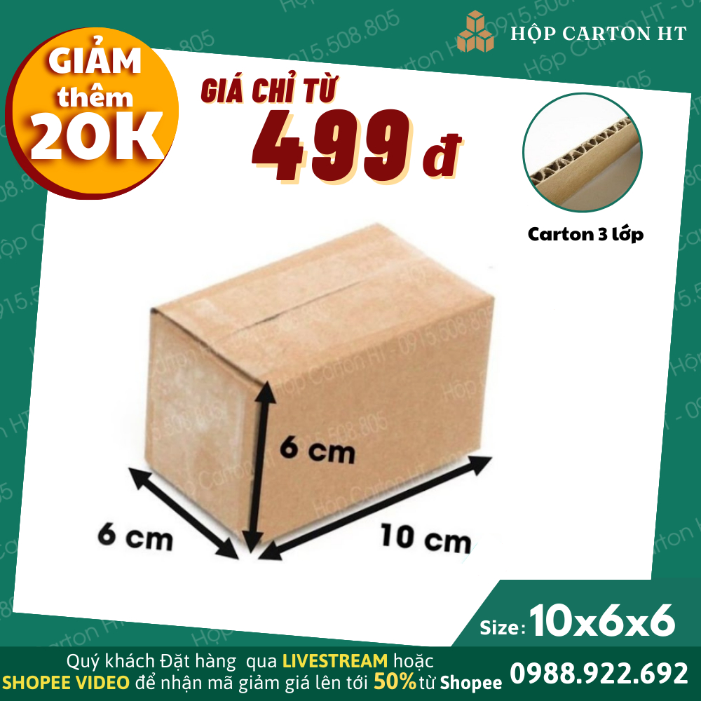 10x6x6 combo 100 hộp carton đóng hàng hộp giấy carton size nhỏ giá rẻ - Hộp carton HT