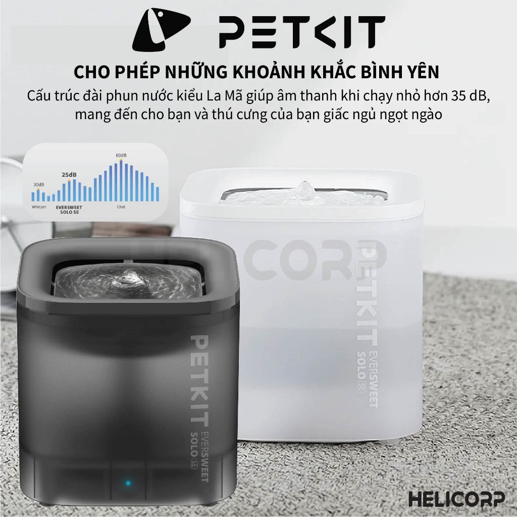 Đài Phun Nước Cho Mèo Bơm Không Dây Petkit Eversweet Solo SE, Máy Lọc Nước Cho Mèo  - HeLiCorp