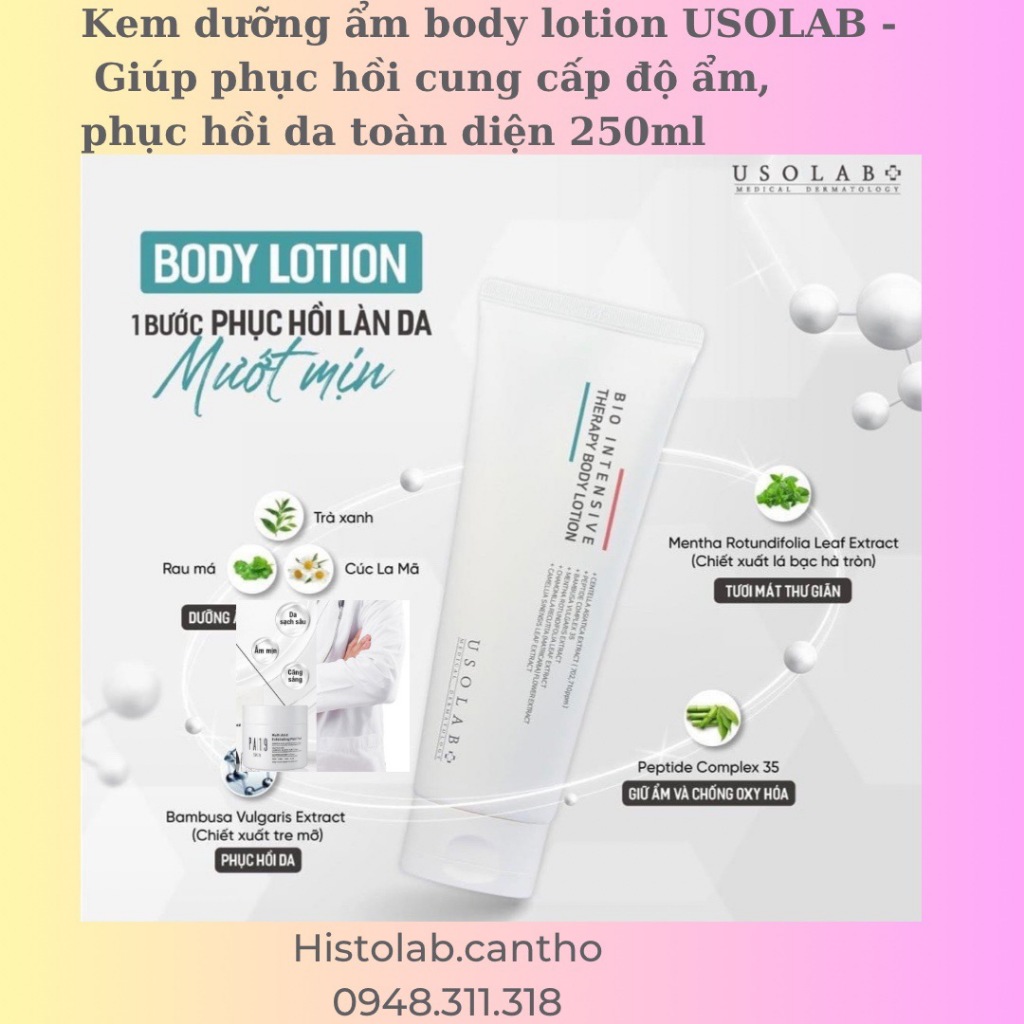 Kem dưỡng ẩm body lotion USOLAB - Giúp phục hồi cung cấp độ ẩm, phục hồi da toàn diện 250ml