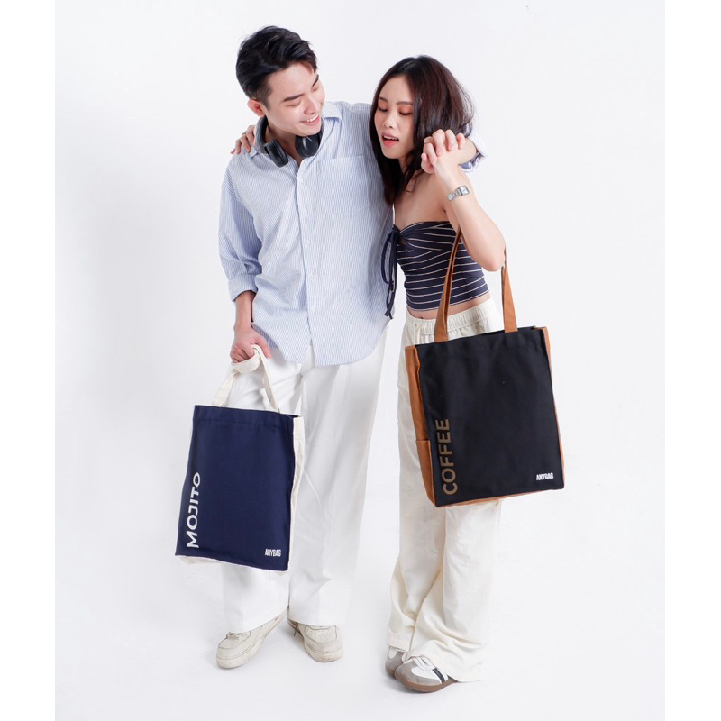 Túi tote vải canvas phối chữ màu thời trang ANYBAG