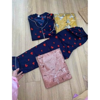 Bộ Pyjama lụa satin pha kẻ GC