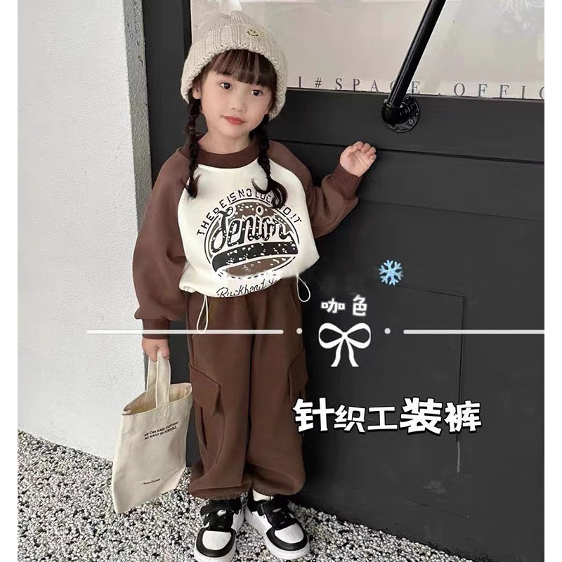 Sét bộ nỉ da cá dài tay thu đông cho bé gái