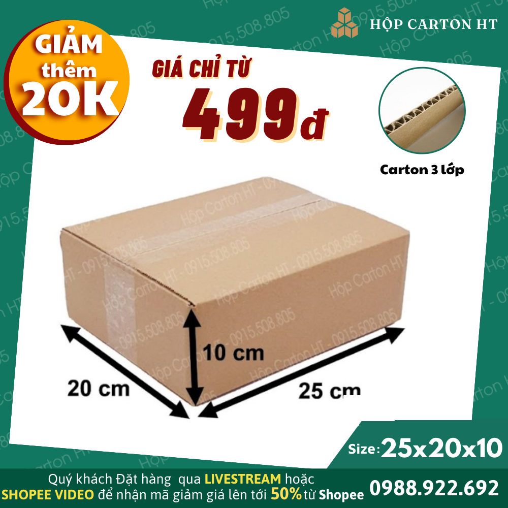 25x20x10 Thùng hộp carton đóng hàng