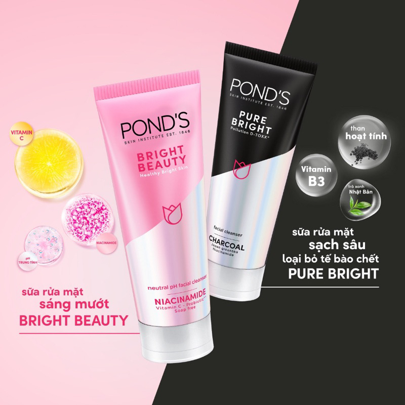 Sữa Rửa Mặt Pond's mới 3X sáng mướt với Niacinamide và Vitamin C 100g