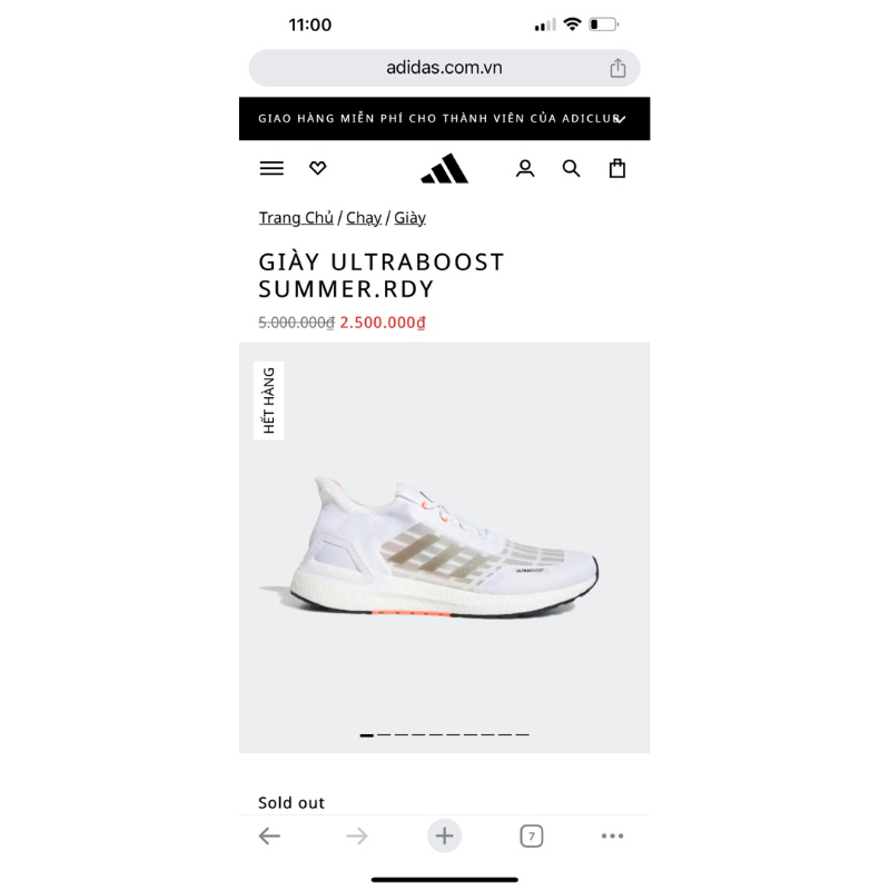 Giày Adidas Ultraboost sumer RDY size 41 đã qua sử dụng độ mới cao