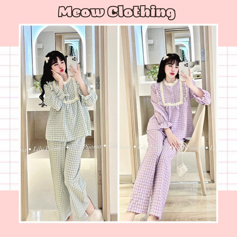 Đồ Bộ Mặc Nhà, Bộ Ngủ Nữ, Pijama Tay Dài Quần Dài Thô Mềm Kẻ Caro Freesize