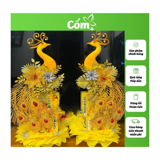 1 cặp sét phụ kiện con công trang trí 2 tráp bánh kẹo Tết