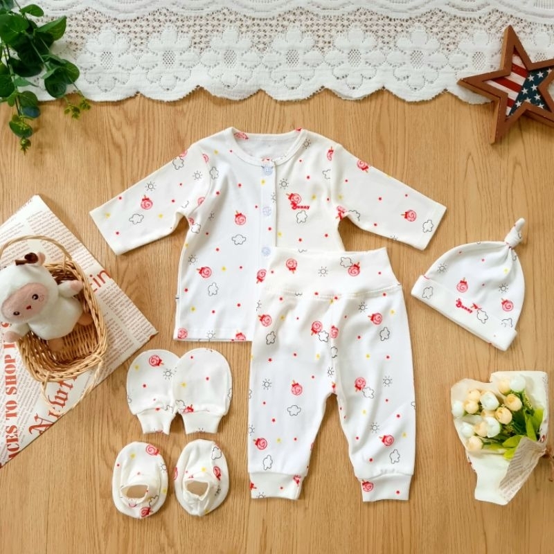 Bộ sơ sinh bé gái cao cấp Bunnybaby bao gồm nón vớ, size 0-3 tháng