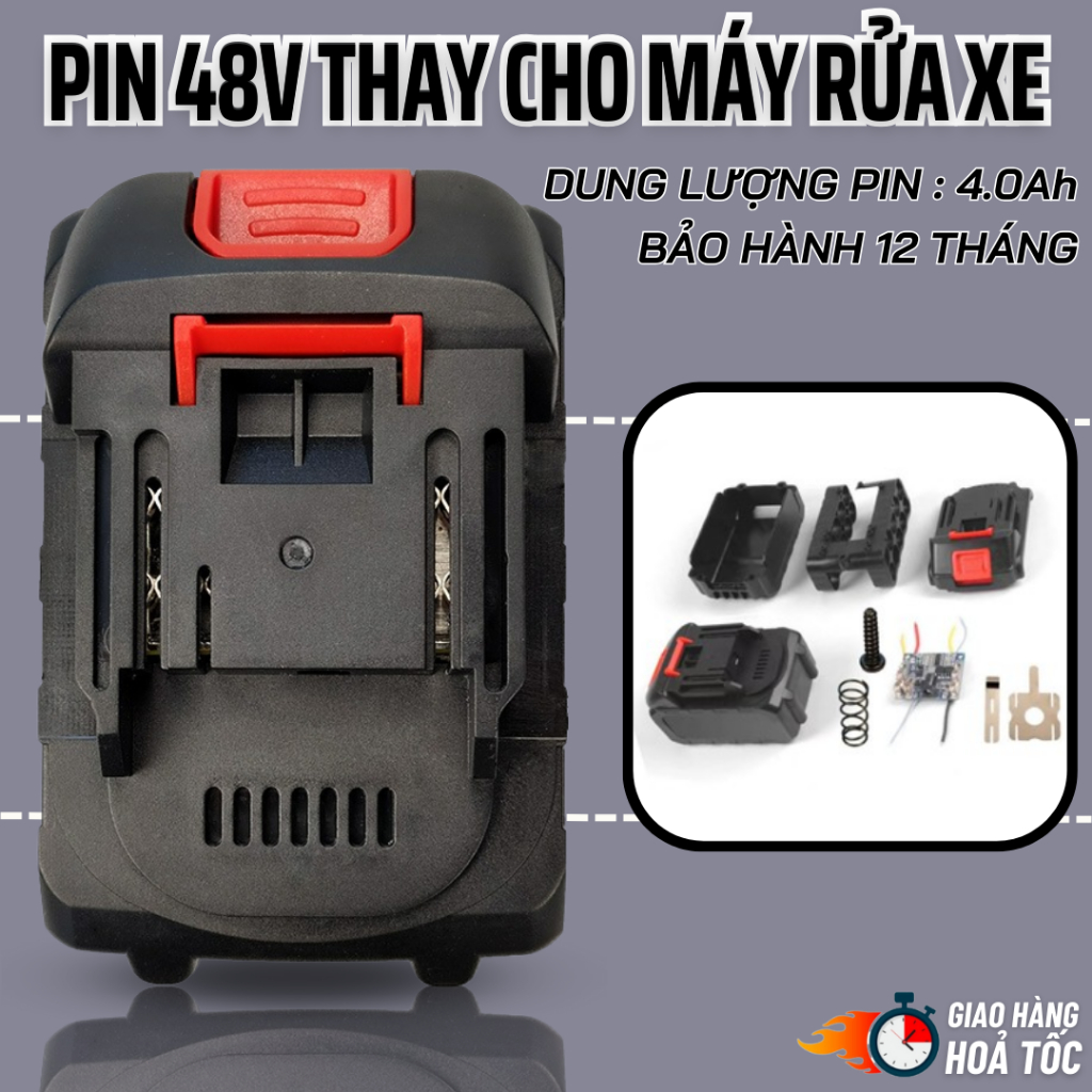 Pin 48V Pin Thay Cho Súng Máy Rửa Xe, Máy Khoan, Máy Cưa - Đế Pin 36V,48V