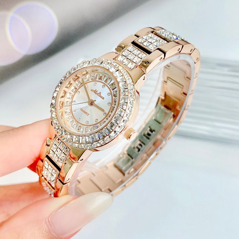 Đồng hồ nữ Melissa 6356 mặt tròn đính đá dây kim loại chính hãng
