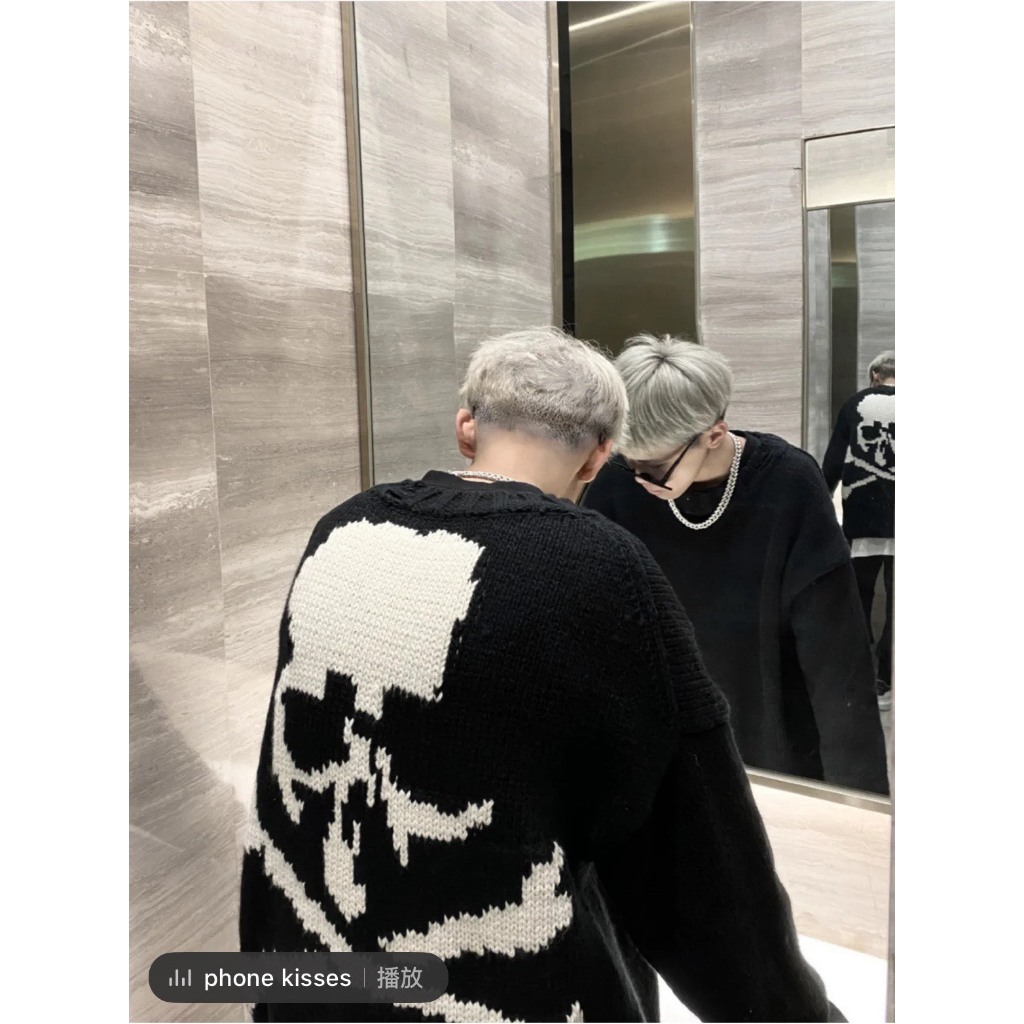 👑👑 -Áo len MASTERMIND WORLD Cashmere Knit Skull Jumper in Black, Áo len unisex Master Mind cao cấp
