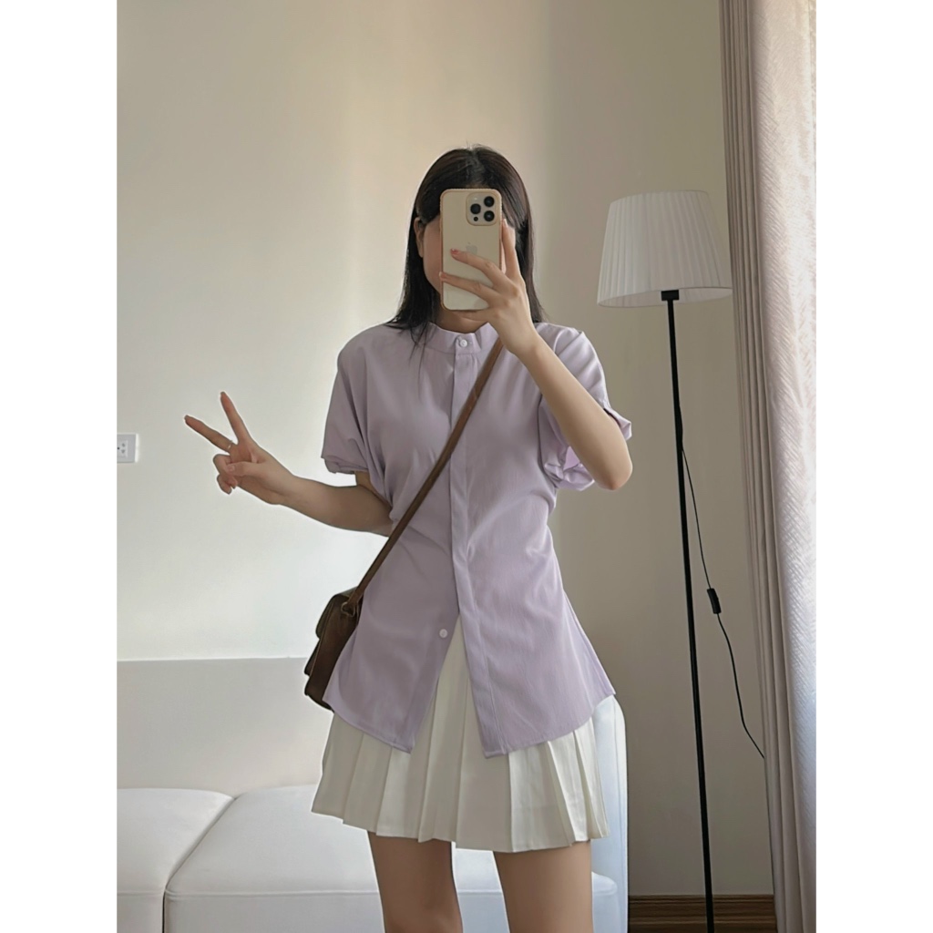 Sơ mi cộc tay cổ tàu chất thô đũi nhăn - M36 | BigBuy360 - bigbuy360.vn