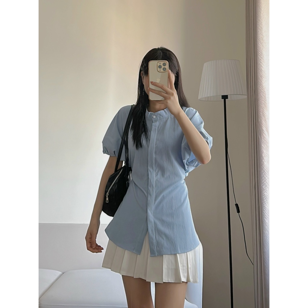 Sơ mi cộc tay cổ tàu chất thô đũi nhăn - M36 | BigBuy360 - bigbuy360.vn