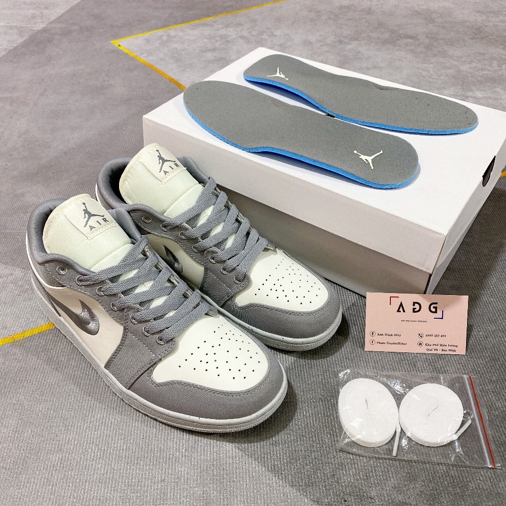 Giày thể thao Jordan 1 Low 'SE Light Steel Grey', giày nam nữ JD cổ thấp trắng xám đế êm bản Chuẩn đẹp full PK