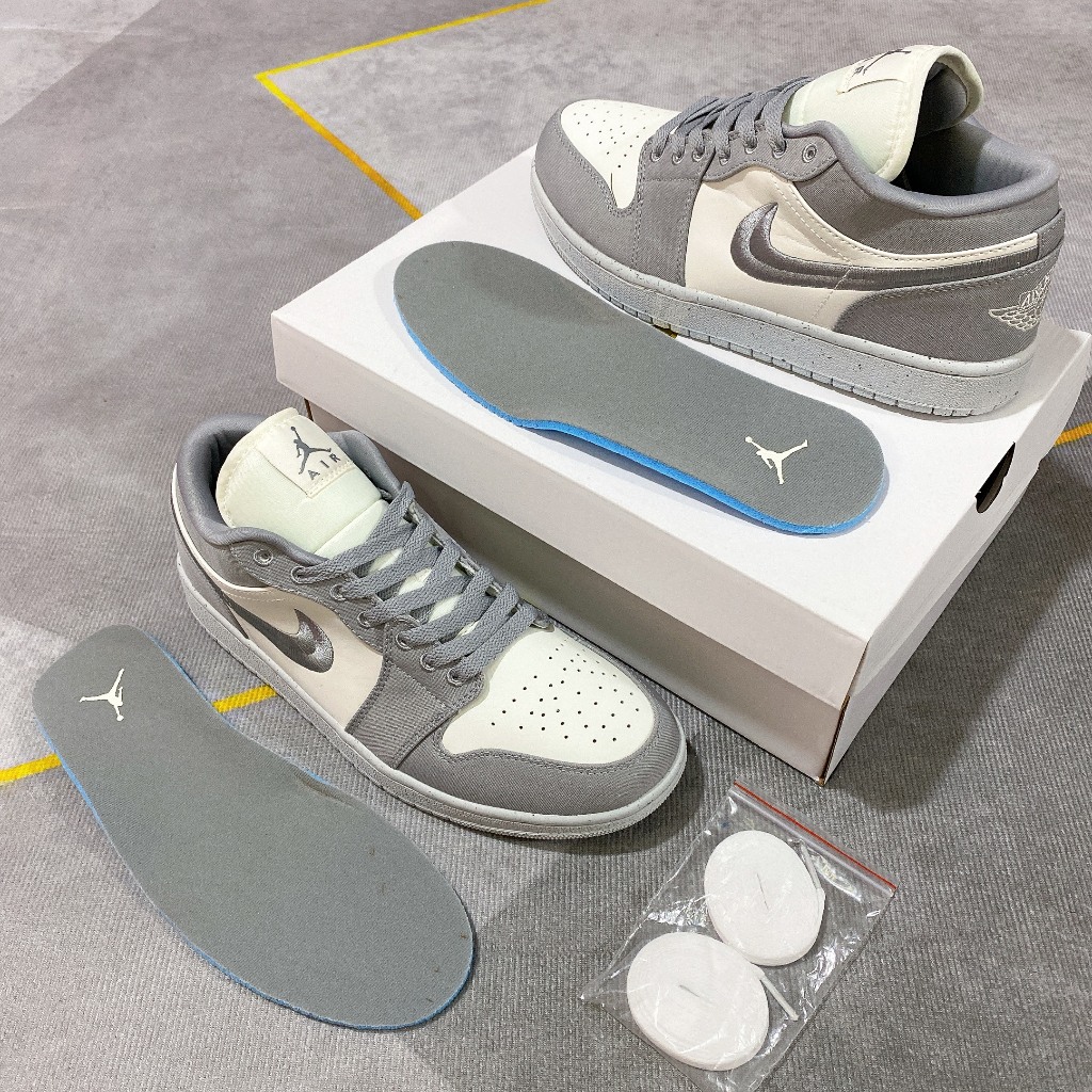 Giày thể thao Jordan 1 Low 'SE Light Steel Grey', giày nam nữ JD cổ thấp trắng xám đế êm bản Chuẩn đẹp full PK
