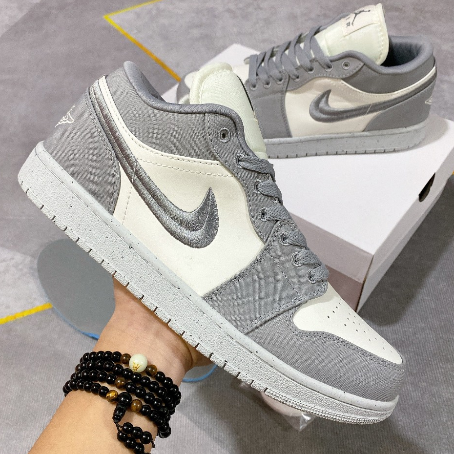 Giày thể thao Jordan 1 Low 'SE Light Steel Grey', giày nam nữ JD cổ thấp trắng xám đế êm bản Chuẩn đẹp full PK