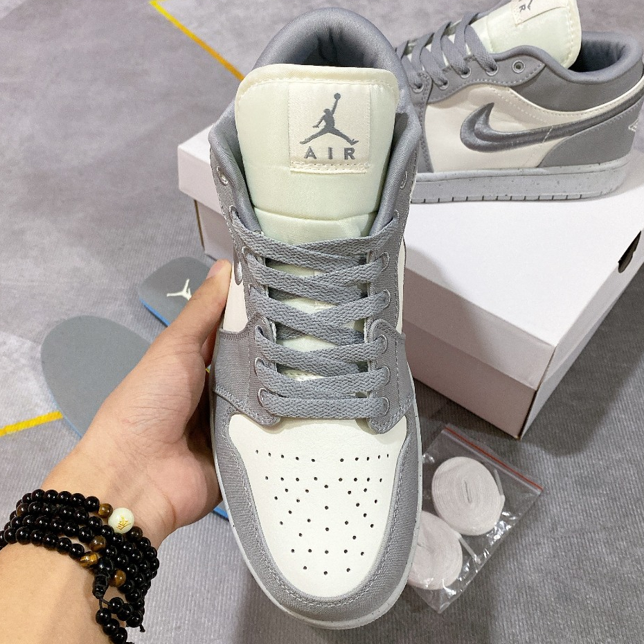Giày thể thao Jordan 1 Low 'SE Light Steel Grey', giày nam nữ JD cổ thấp trắng xám đế êm bản Chuẩn đẹp full PK