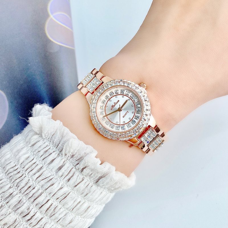 Đồng hồ nữ Melissa 6356 mặt tròn đính đá dây kim loại chính hãng