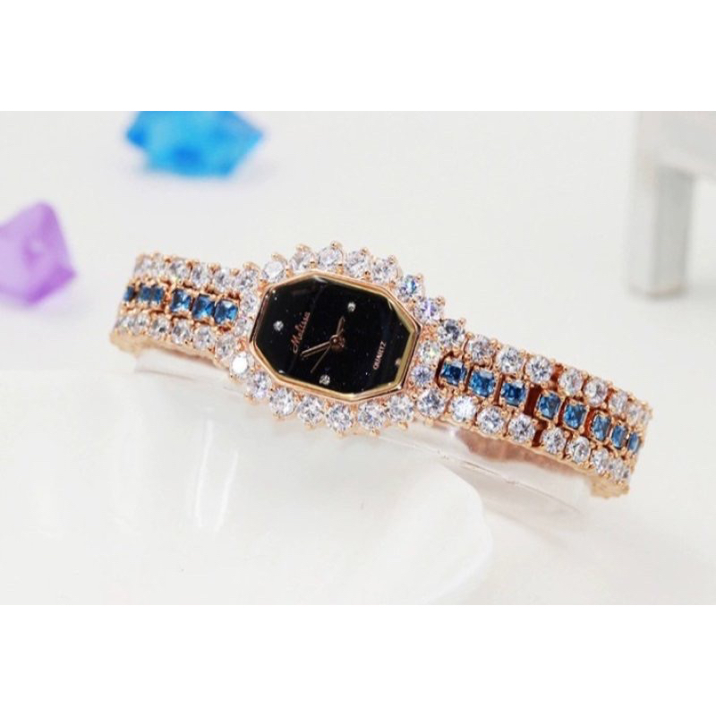 Đồng hồ nữ Melissa 8240 mặt ovan đính đá dây kim loại chính hãng