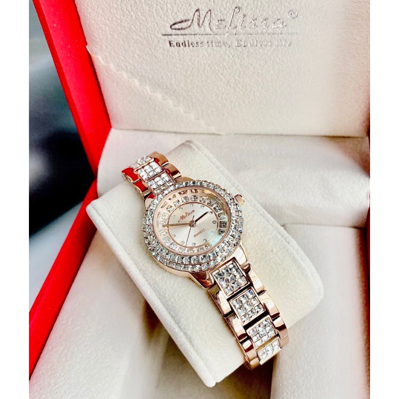 Đồng hồ nữ Melissa 6356 mặt tròn đính đá dây kim loại chính hãng