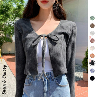 [Bigsize 45-75kg / Order] Áo len khoác cardigan croptop cột dây nơ trước màu trơn
